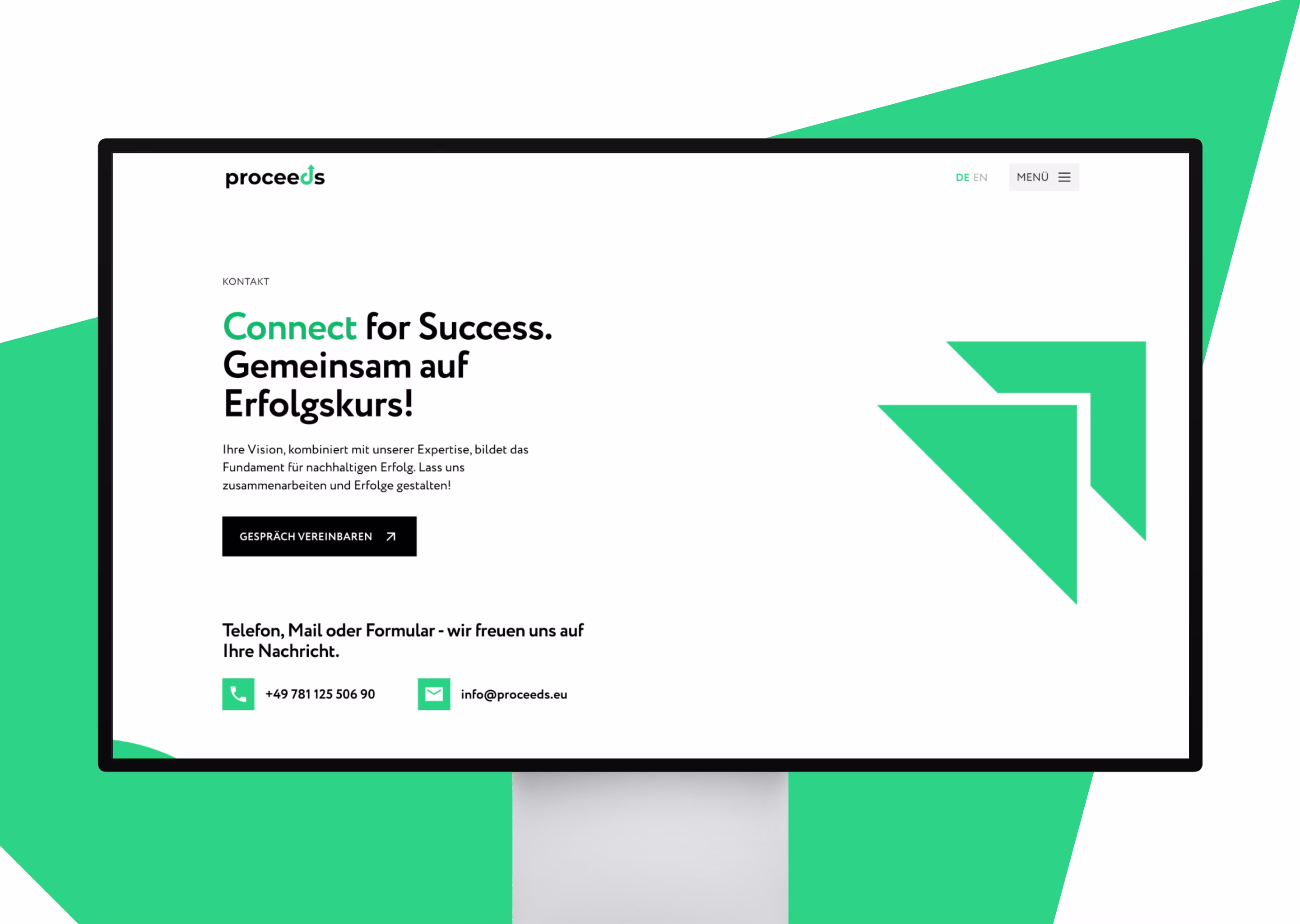 proceeds projekt referenz webseite mockup im monitor