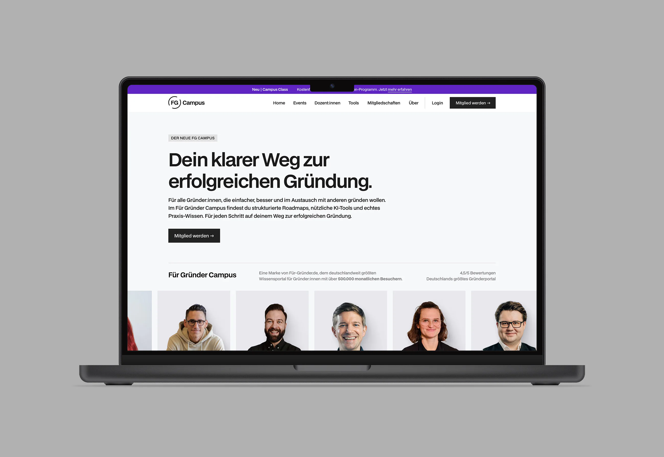 startseite des fg campus im macbook