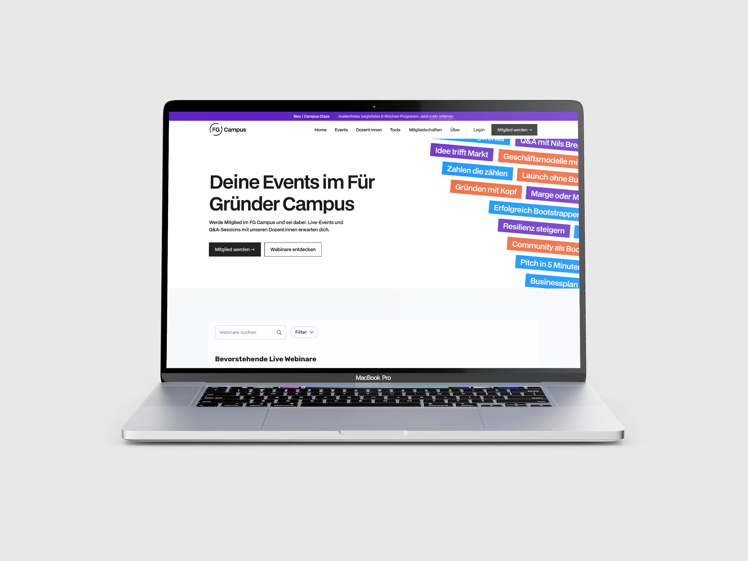 fg campus eventseite als mockup im laptop