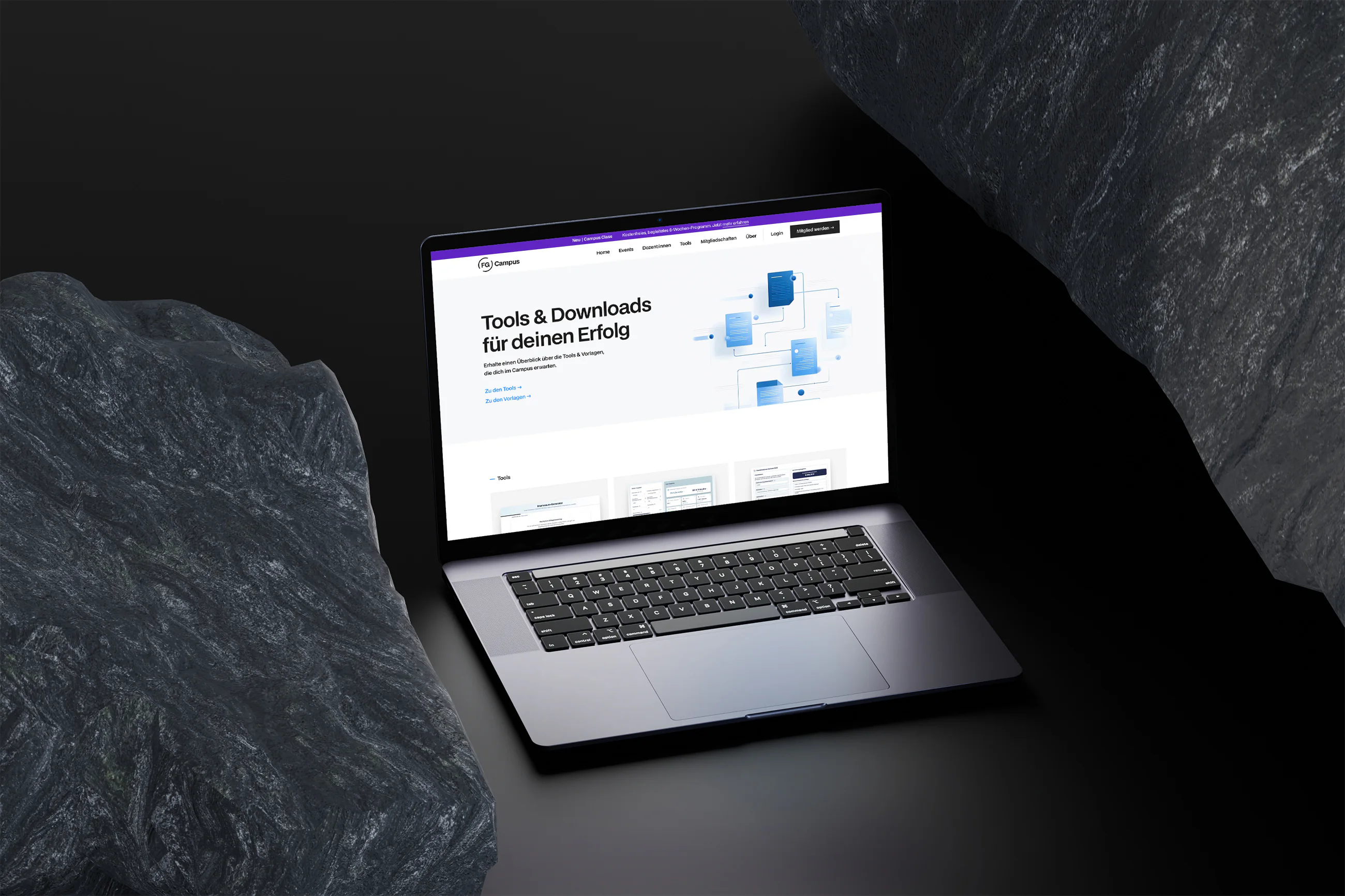 fg campus toolbereich als mockup im laptop