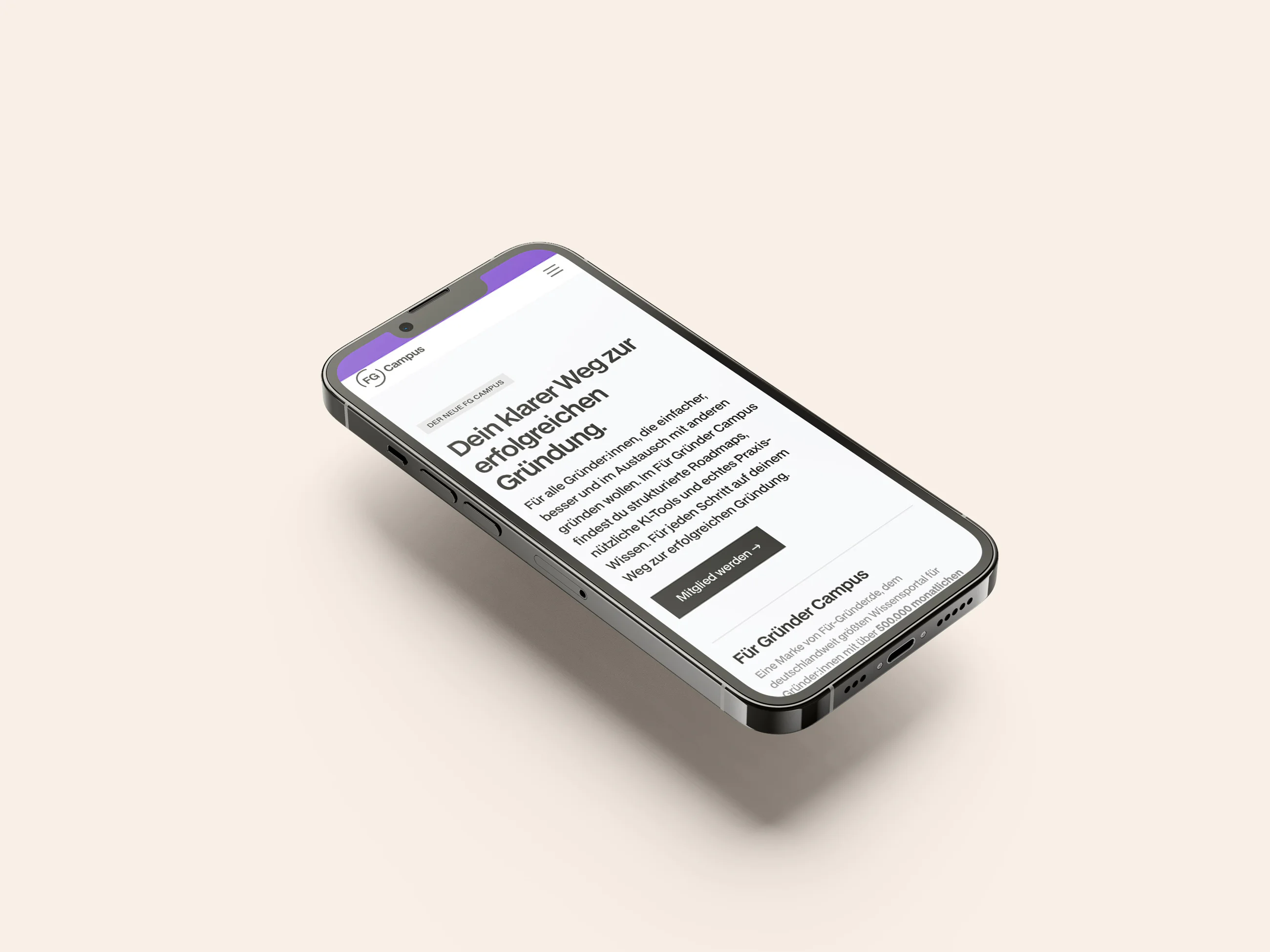 fg campus startseite als mockup im handy