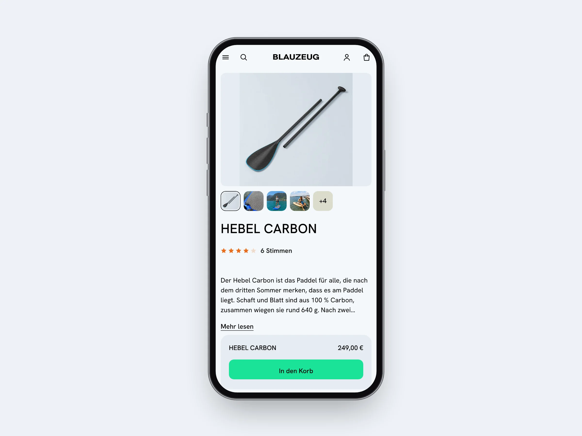 produktseite von blauzeug im handy