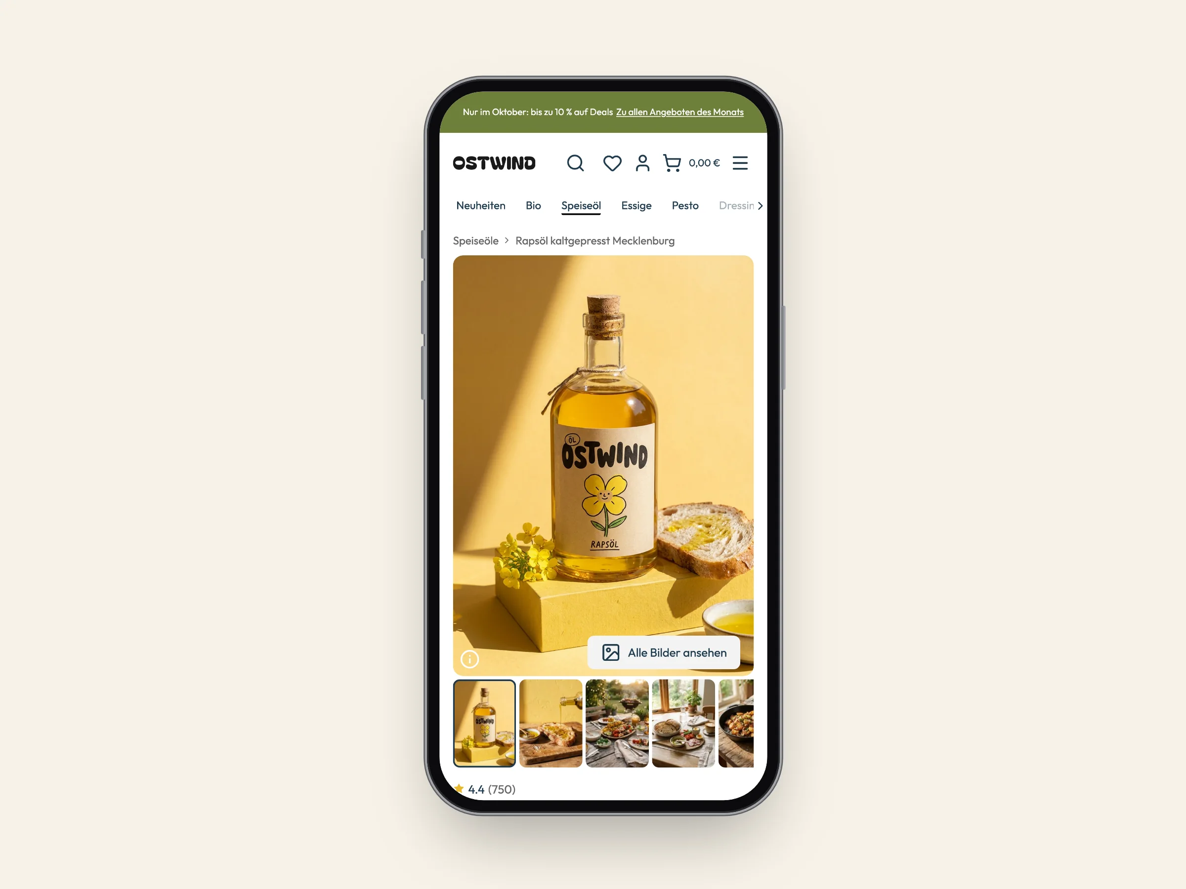 produktseite von ölmühle ostwind im handy